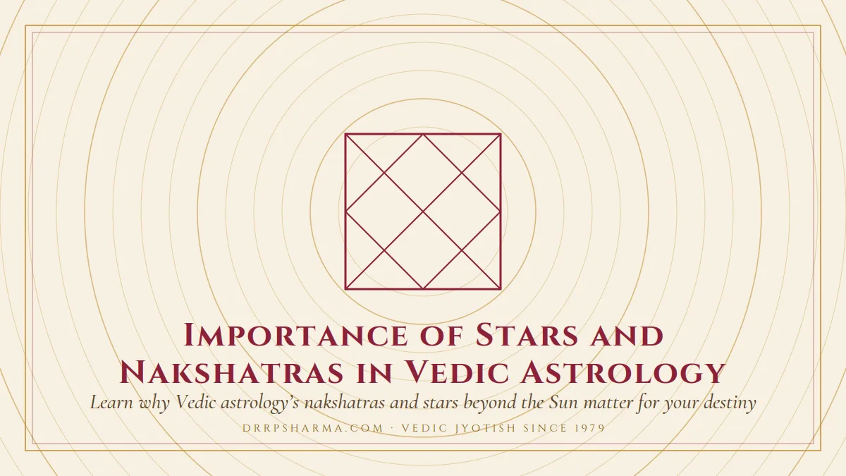 Importance of Stars and Nakshatras in Vedic Astrology — a Vedic birth-chart (kundli) diagram motif on a parchment plate