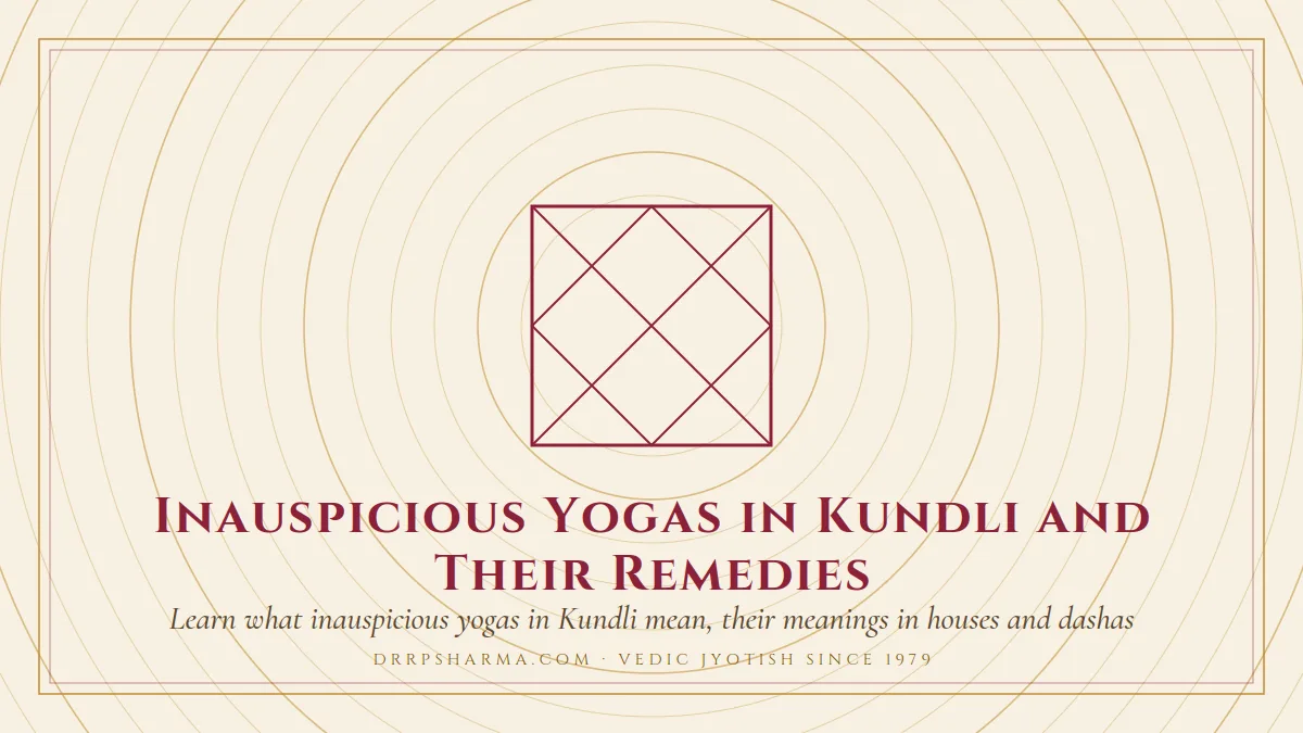 Inauspicious Yogas in Kundli and Their Remedies — a Vedic birth-chart (kundli) diagram motif on a parchment plate