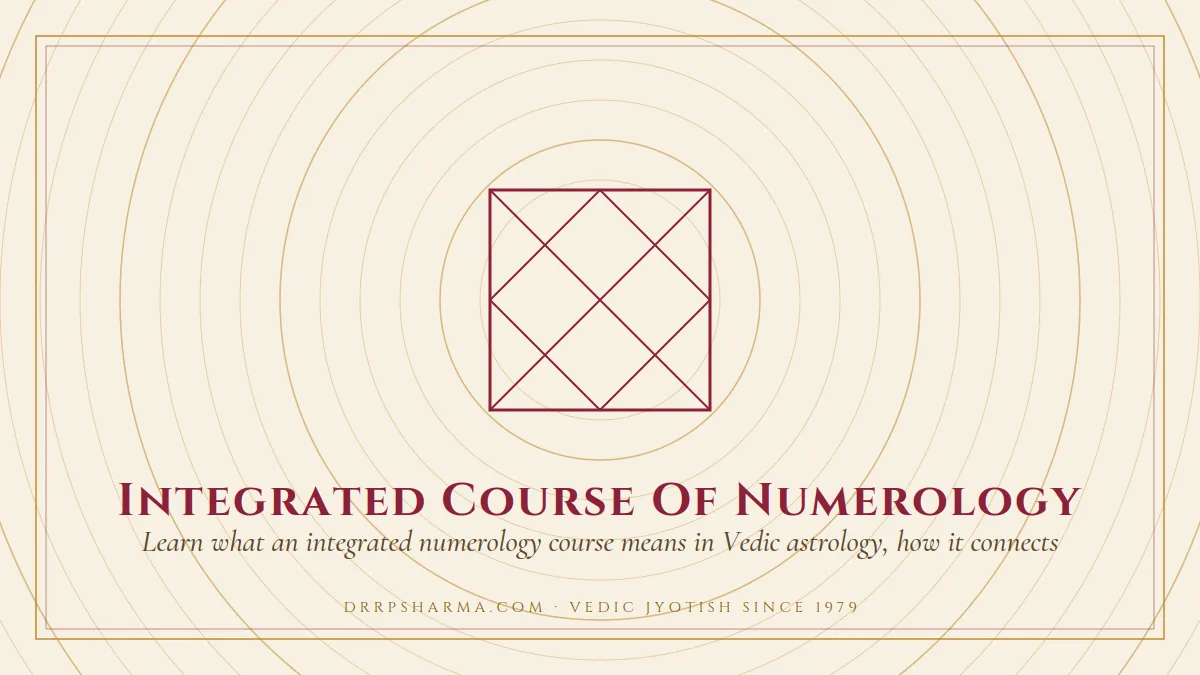 Integrated Course Of Numerology — a Vedic birth-chart (kundli) diagram motif on a parchment plate
