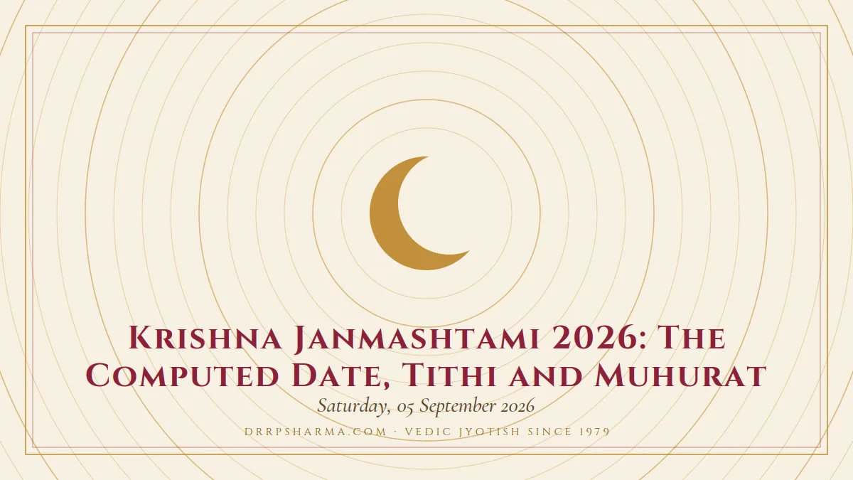 Krishna Janmashtami 2026: The Computed Date, Tithi and Muhurat — a gold crescent-moon motif on a parchment plate