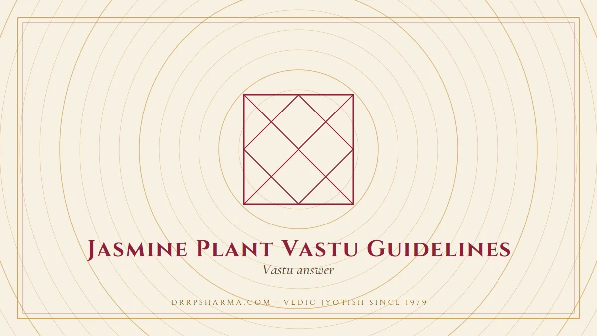 Jasmine Plant Vastu Guidelines — a Vedic birth-chart (kundli) diagram motif on a parchment plate