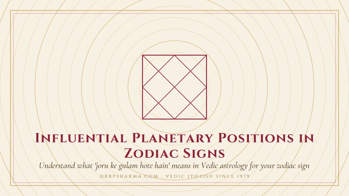Influential Planetary Positions in Zodiac Signs — a Vedic birth-chart (kundli) diagram motif on a parchment plate