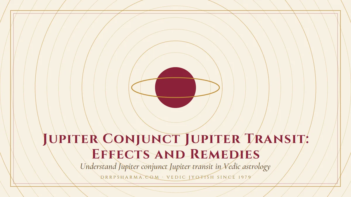 Jupiter Conjunct Jupiter Transit: Effects and Remedies — a ringed-planet motif on a parchment plate