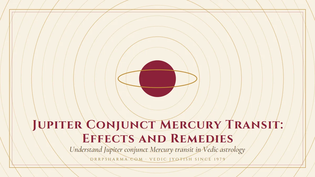 Jupiter Conjunct Mercury Transit: Effects and Remedies — a ringed-planet motif on a parchment plate