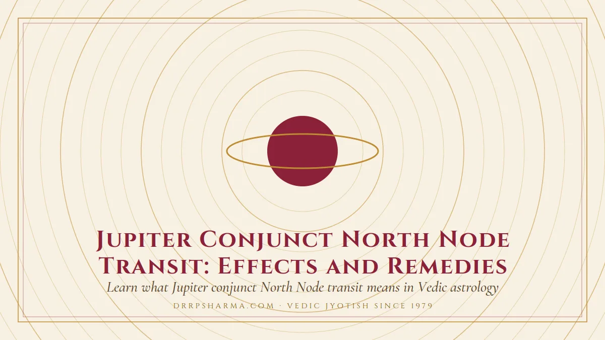 Jupiter Conjunct North Node Transit: Effects and Remedies — a ringed-planet motif on a parchment plate