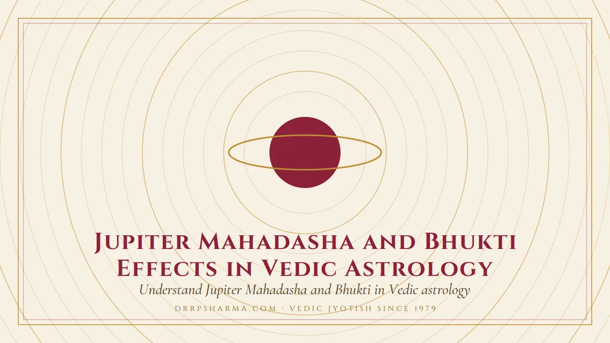 Jupiter Mahadasha and Bhukti Effects in Vedic Astrology — a ringed-planet motif on a parchment plate