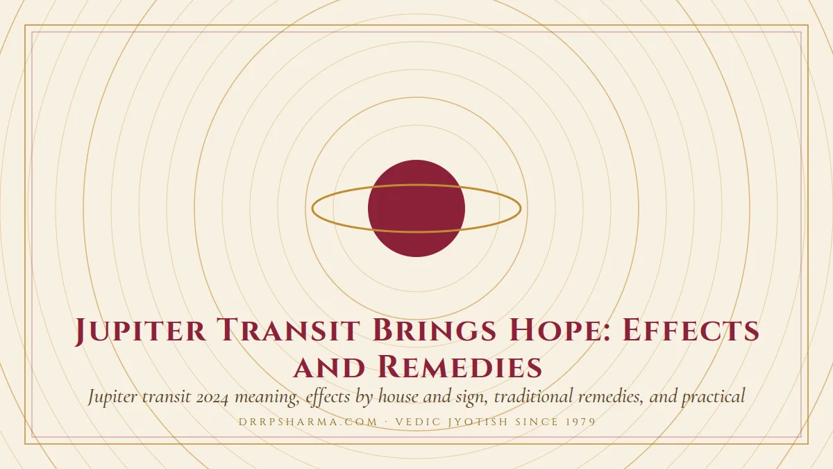Jupiter Transit Brings Hope: Effects and Remedies — a ringed-planet motif on a parchment plate
