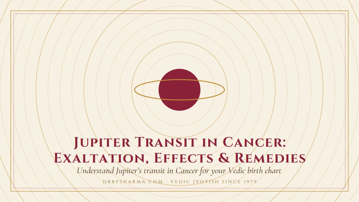 Jupiter Transit in Cancer: Exaltation, Effects & Remedies — a ringed-planet motif on a parchment plate