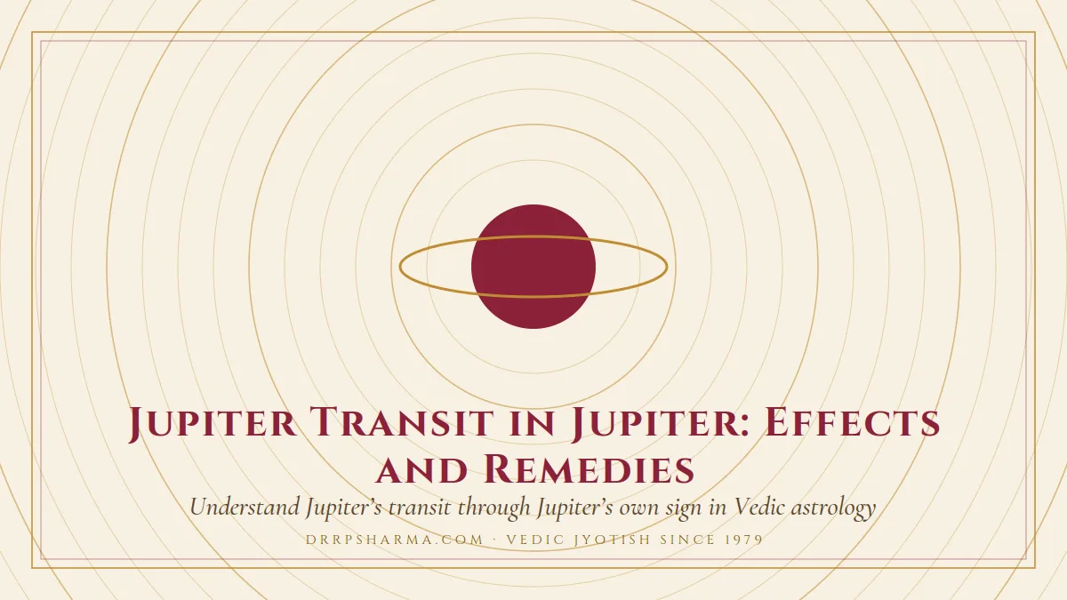 Jupiter Transit in Jupiter: Effects and Remedies — a ringed-planet motif on a parchment plate