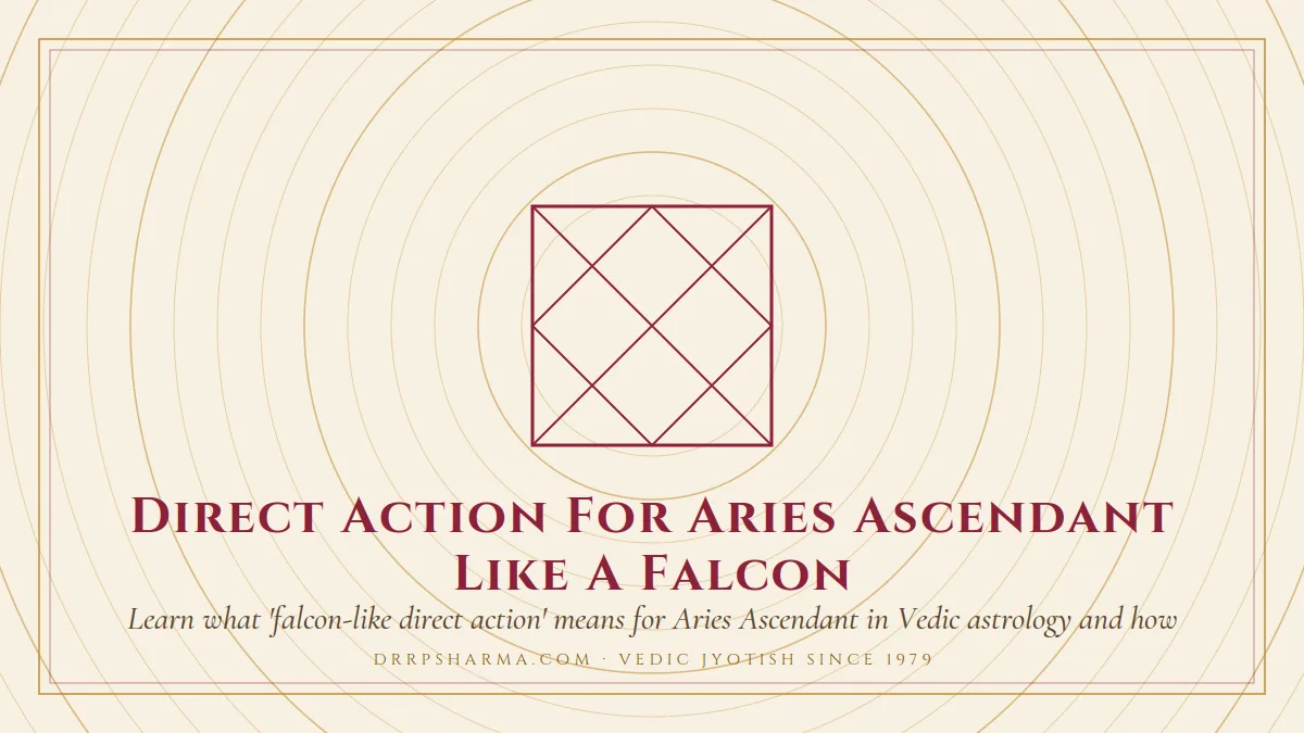 Direct Action For Aries Ascendant Like A Falcon — a Vedic birth-chart (kundli) diagram motif on a parchment plate
