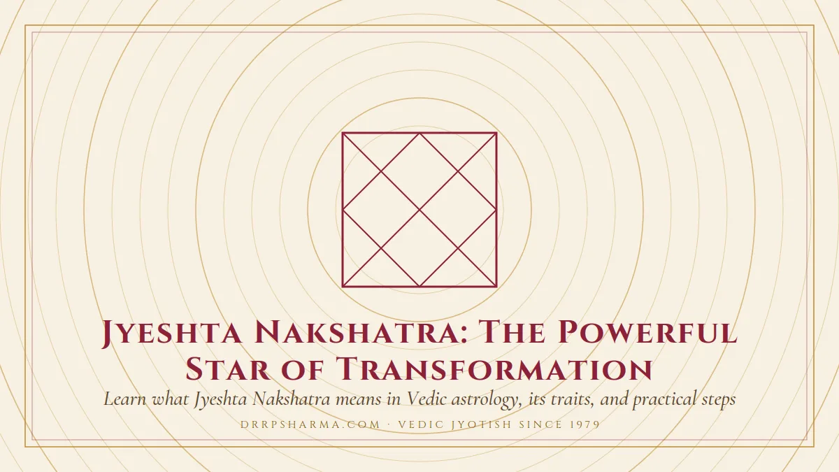 Jyeshta Nakshatra: The Powerful Star of Transformation — a Vedic birth-chart (kundli) diagram motif on a parchment plate