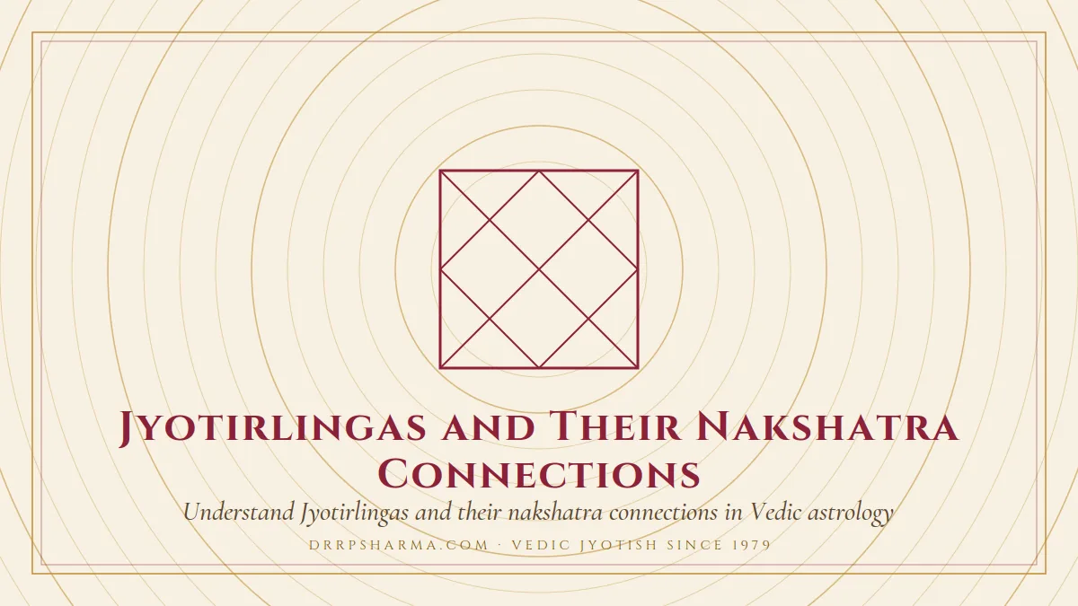 Jyotirlingas and Their Nakshatra Connections — a Vedic birth-chart (kundli) diagram motif on a parchment plate