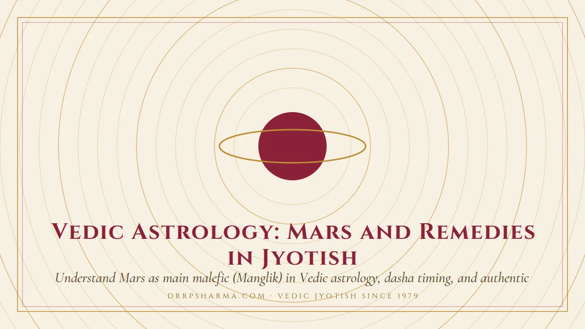 Vedic Astrology: Mars and Remedies in Jyotish — a ringed-planet motif on a parchment plate