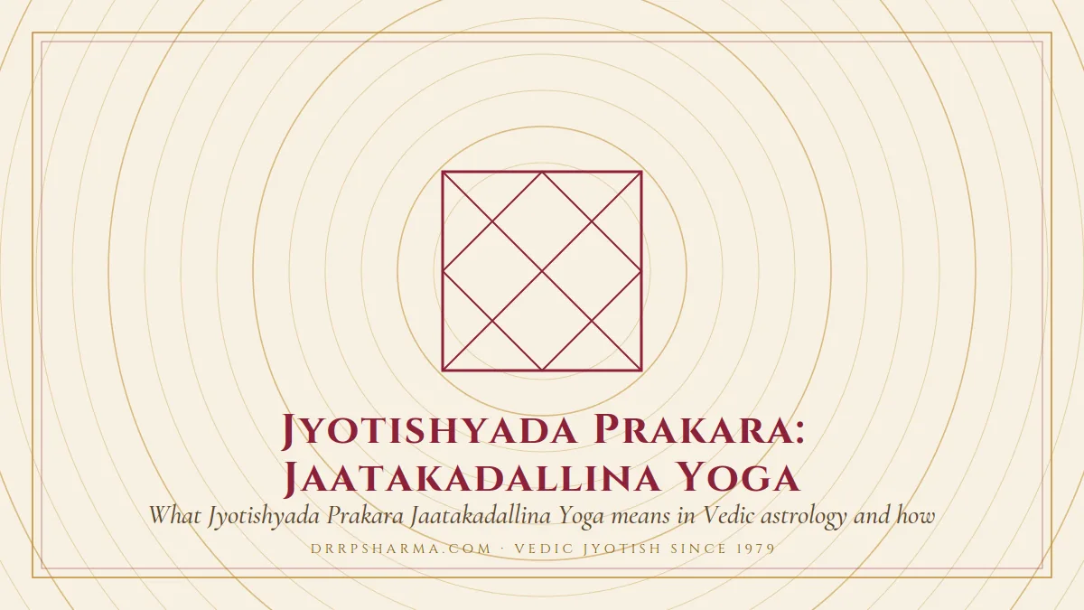 Jyotishyada Prakara: Jaatakadallina Yoga — a Vedic birth-chart (kundli) diagram motif on a parchment plate
