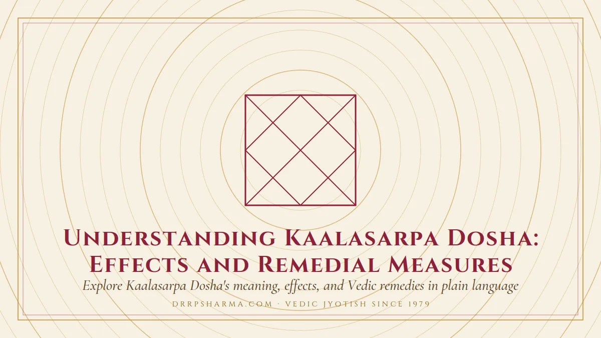 Understanding Kaalasarpa Dosha: Effects and Remedial Measures — a Vedic birth-chart (kundli) diagram motif on a parchment plate