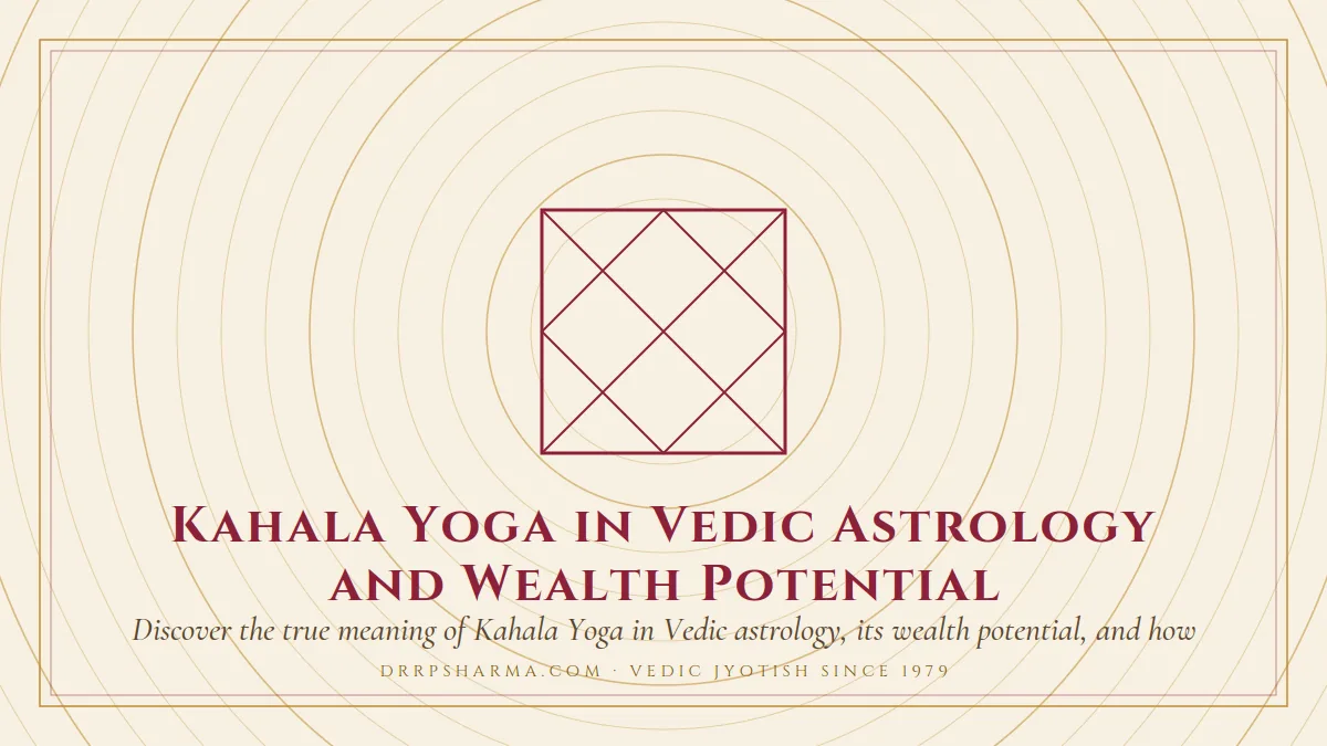 Kahala Yoga in Vedic Astrology and Wealth Potential — a Vedic birth-chart (kundli) diagram motif on a parchment plate