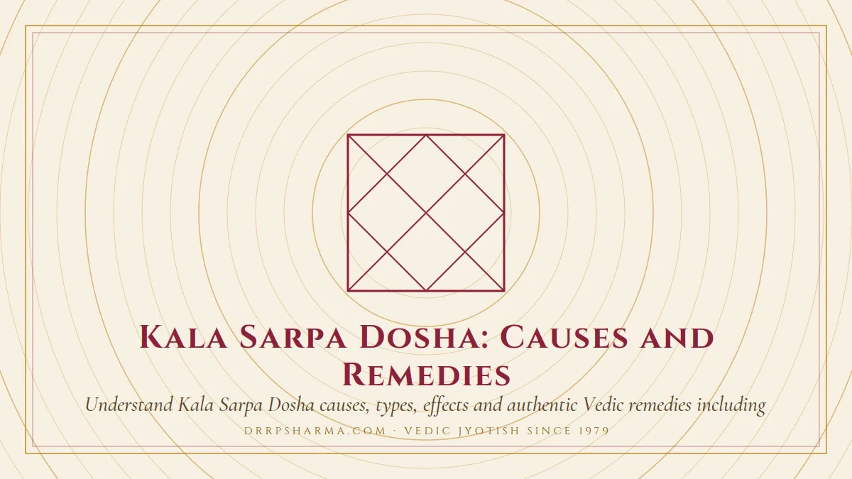 Kala Sarpa Dosha: Causes and Remedies — a Vedic birth-chart (kundli) diagram motif on a parchment plate