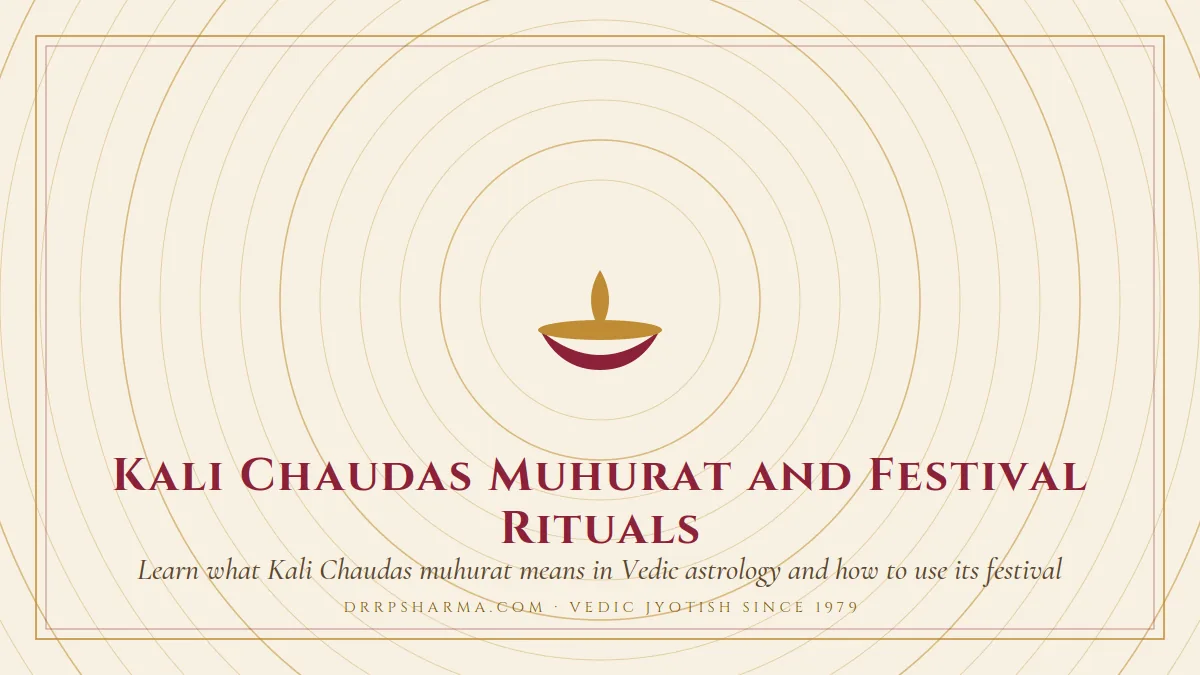 Kali Chaudas Muhurat and Festival Rituals — a lit diya lamp motif on a parchment plate