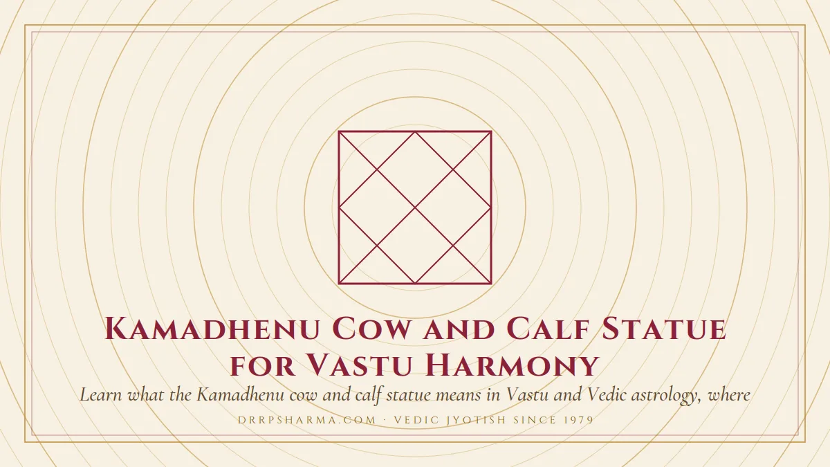 Kamadhenu Cow and Calf Statue for Vastu Harmony — a Vedic birth-chart (kundli) diagram motif on a parchment plate