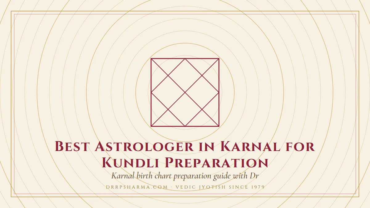 Best Astrologer in Karnal for Kundli Preparation — a Vedic birth-chart (kundli) diagram motif on a parchment plate