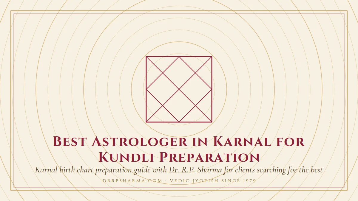 Best Astrologer in Karnal for Kundli Preparation — a Vedic birth-chart (kundli) diagram motif on a parchment plate