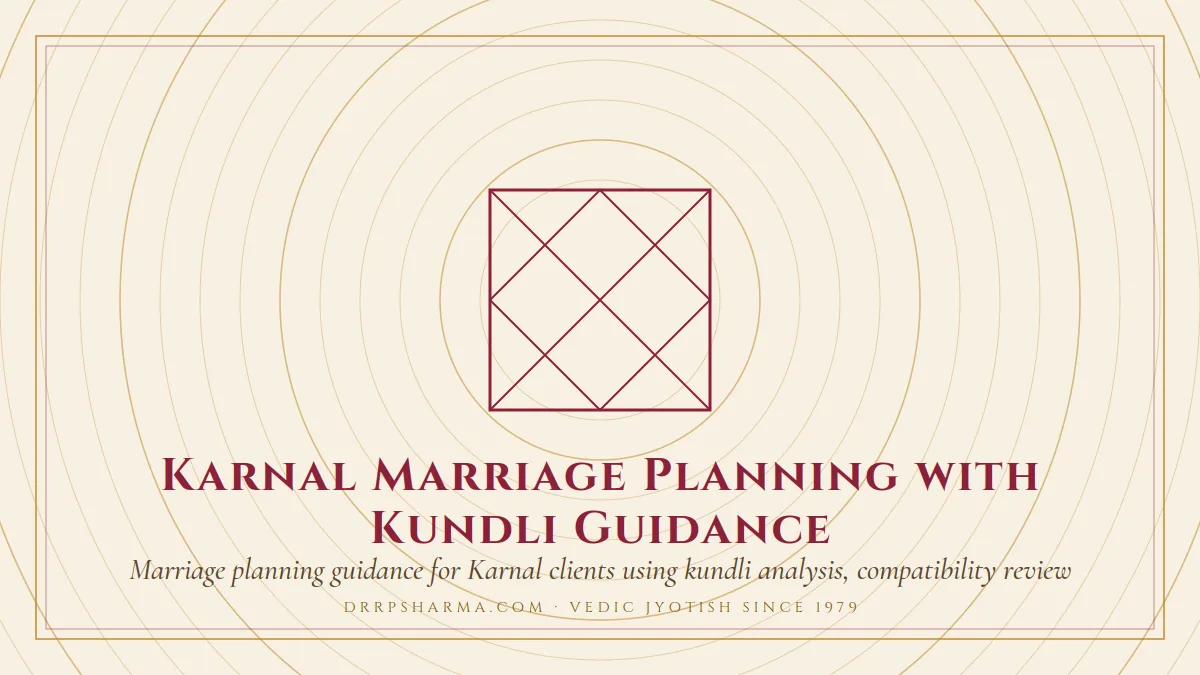 Karnal Marriage Planning with Kundli Guidance — a Vedic birth-chart (kundli) diagram motif on a parchment plate