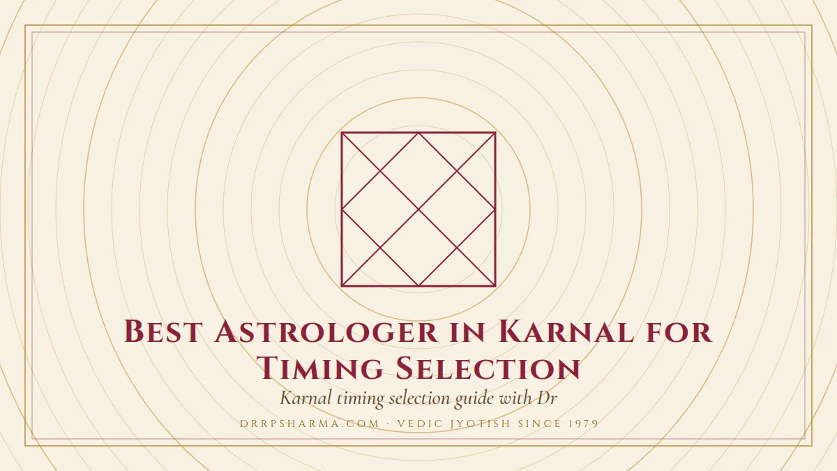 Best Astrologer in Karnal for Timing Selection — a Vedic birth-chart (kundli) diagram motif on a parchment plate