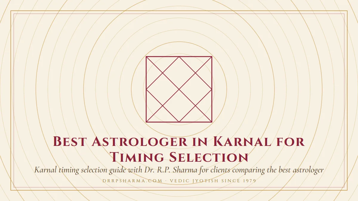 Best Astrologer in Karnal for Timing Selection — a Vedic birth-chart (kundli) diagram motif on a parchment plate