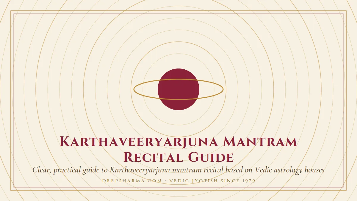 Kartaveeryarjuna Mantra — a ringed-planet motif on a parchment plate