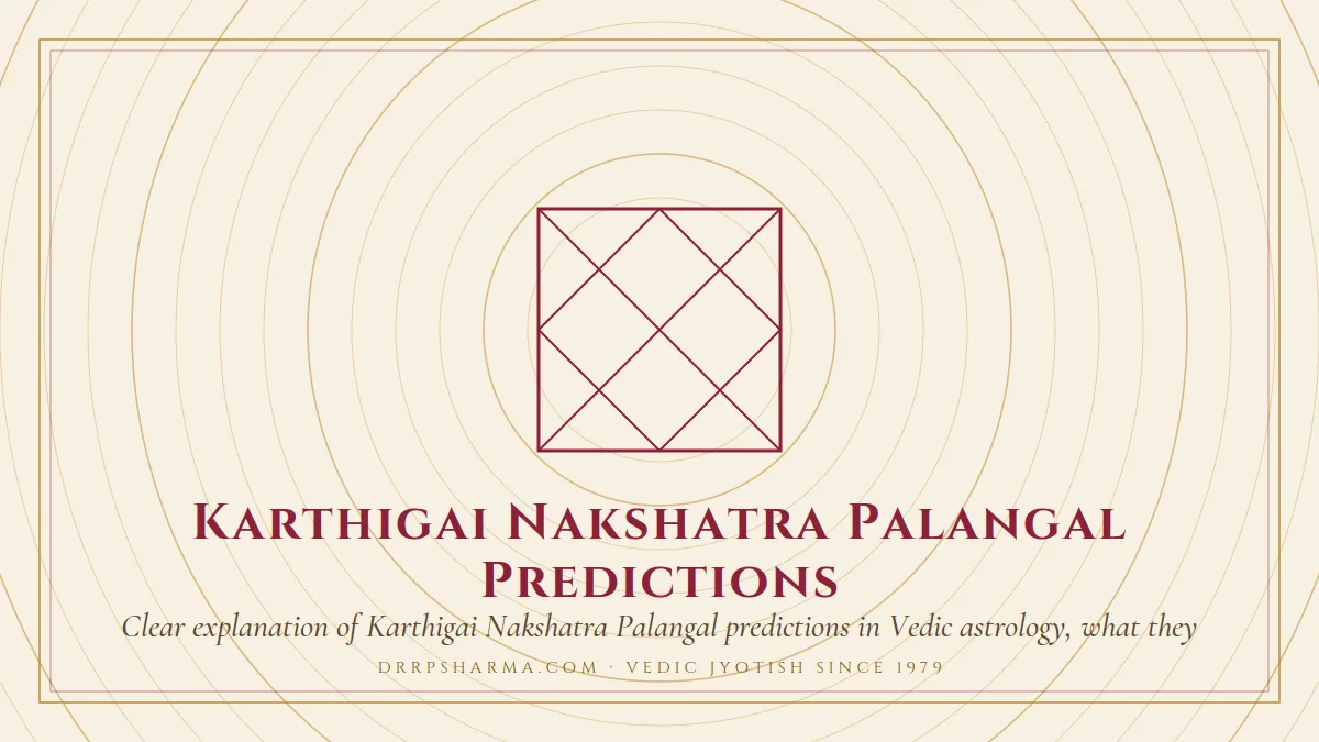 Karthigai Nakshatra Palangal Predictions — a Vedic birth-chart (kundli) diagram motif on a parchment plate