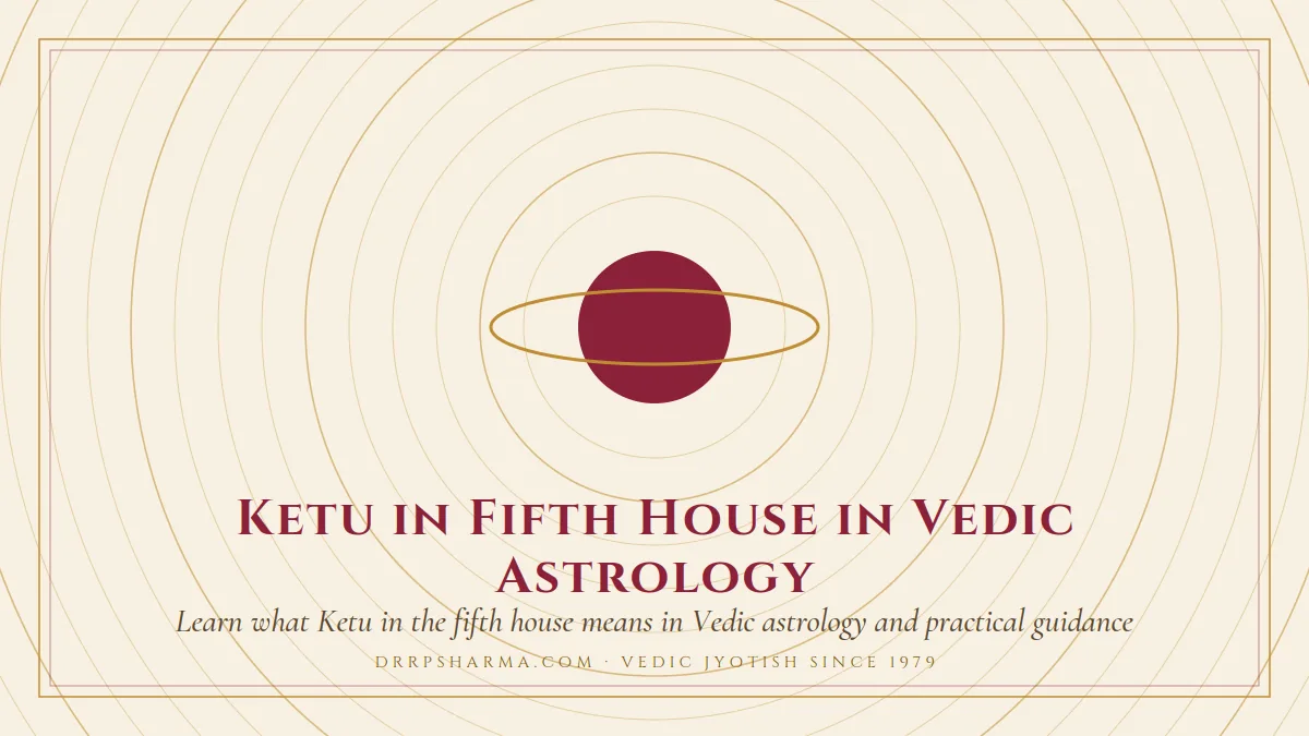 Ketu in Fifth House in Vedic Astrology — a ringed-planet motif on a parchment plate