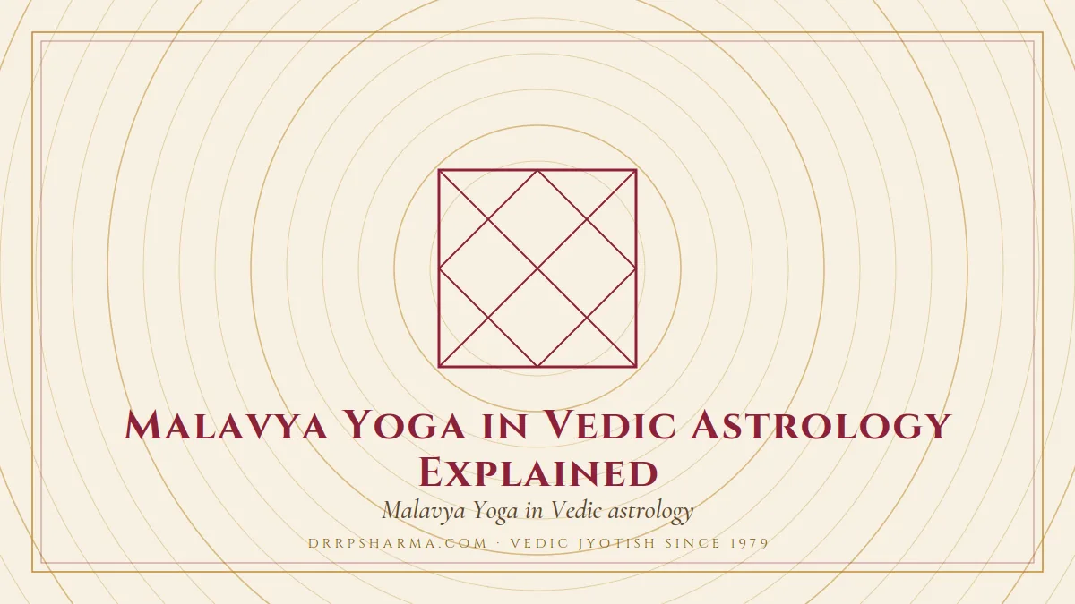 Malavya Yoga in Vedic Astrology Explained — a Vedic birth-chart (kundli) diagram motif on a parchment plate