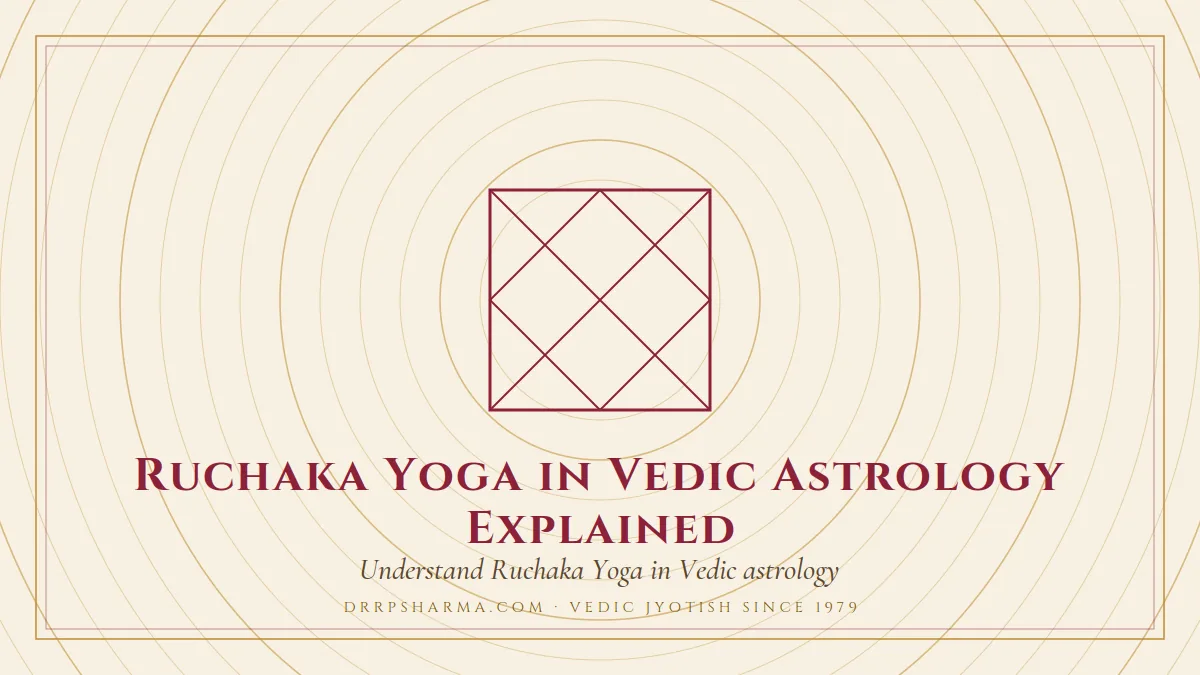 Ruchaka Yoga in Vedic Astrology Explained — a Vedic birth-chart (kundli) diagram motif on a parchment plate
