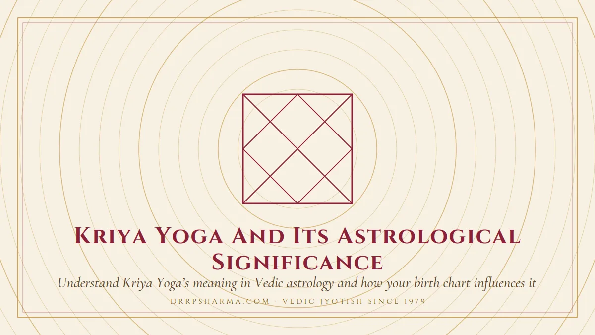 Kriya Yoga And Its Astrological Significance — a Vedic birth-chart (kundli) diagram motif on a parchment plate