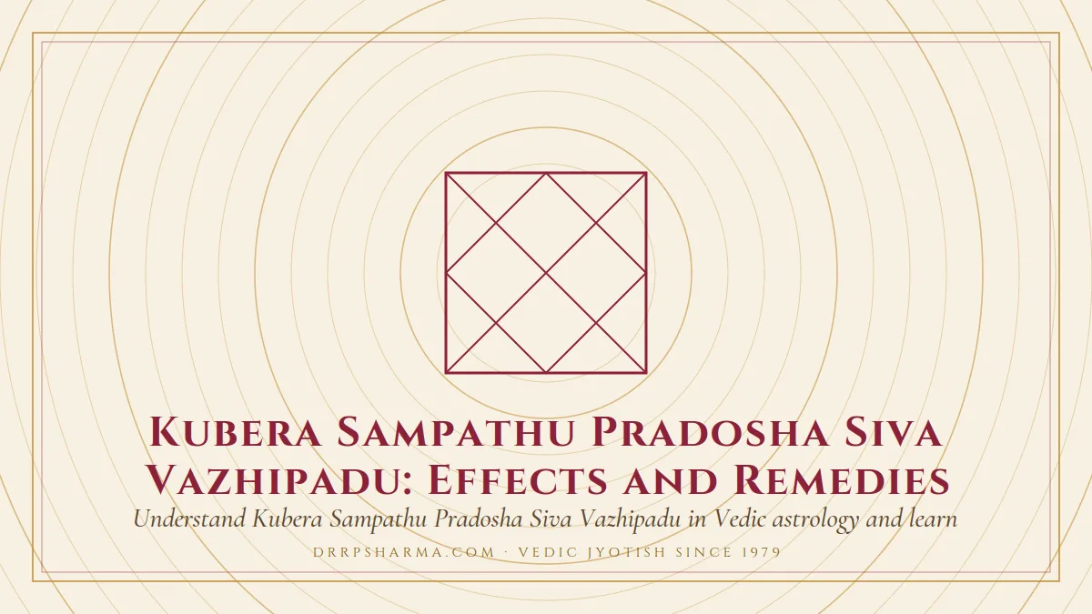 Kubera Sampathu Pradosha Siva Vazhipadu: Effects and Remedies — a Vedic birth-chart (kundli) diagram motif on a parchment plate
