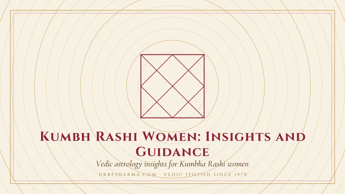 Kumbh Rashi Women: Insights and Guidance — a Vedic birth-chart (kundli) diagram motif on a parchment plate