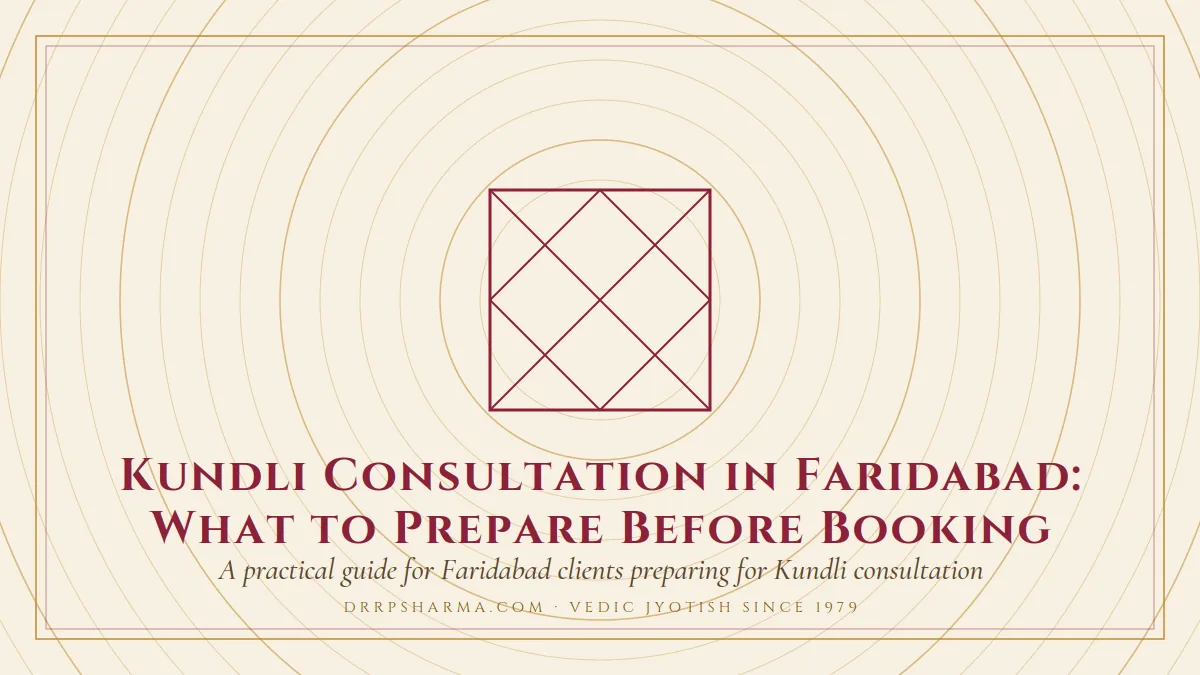 Kundli Consultation in Faridabad: What to Prepare Before Booking — a Vedic birth-chart (kundli) diagram motif on a parchment plate