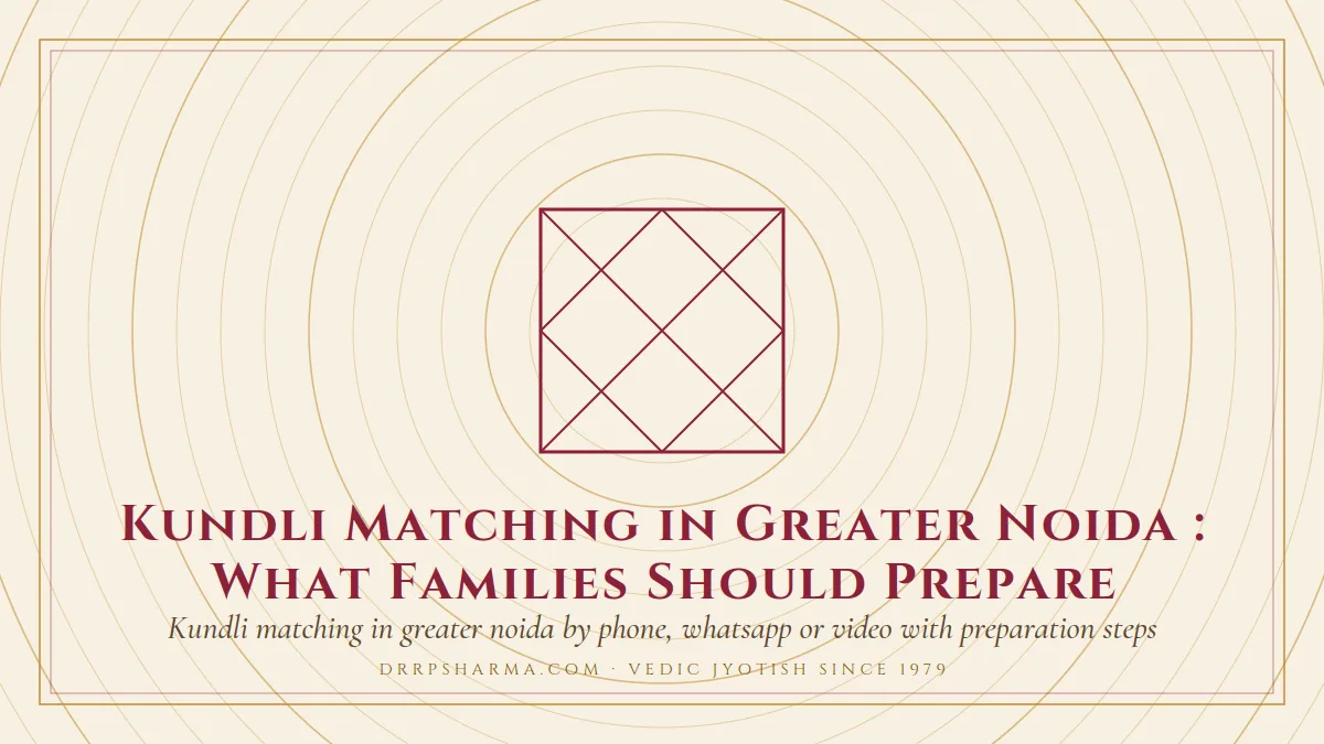 Kundli Matching in Greater Noida : What Families Should Prepare — a Vedic birth-chart (kundli) diagram motif on a parchment plate