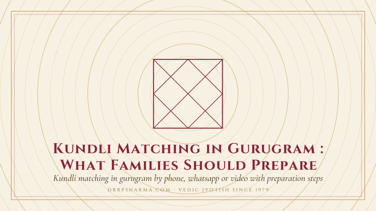 Kundli Matching in Gurugram : What Families Should Prepare — a Vedic birth-chart (kundli) diagram motif on a parchment plate