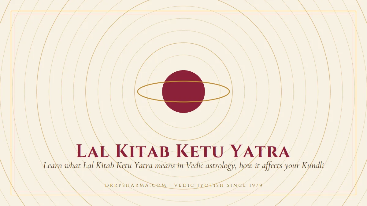 Lal Kitab Ketu Yatra — a ringed-planet motif on a parchment plate