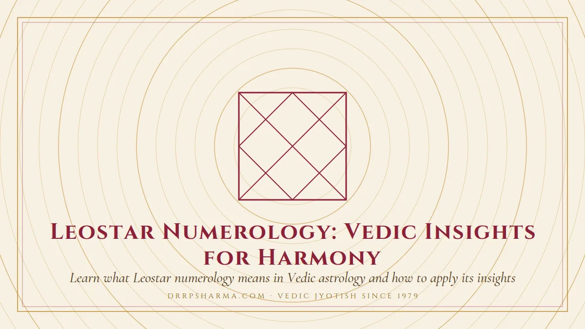 Leostar Numerology: Vedic Insights for Harmony — a Vedic birth-chart (kundli) diagram motif on a parchment plate