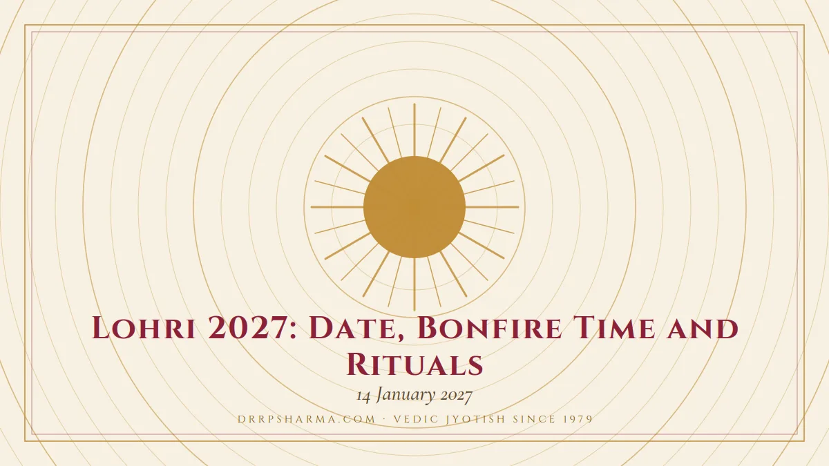 Lohri 2027: Date, Bonfire Time and Rituals — a golden sun motif on a parchment plate