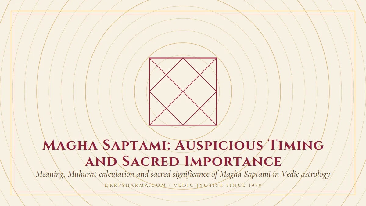 Magha Saptami: Auspicious Timing and Sacred Importance — a Vedic birth-chart (kundli) diagram motif on a parchment plate