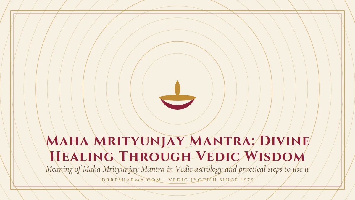 Maha Mrityunjay Mantra: Divine Healing Through Vedic Wisdom — a lit diya lamp motif on a parchment plate