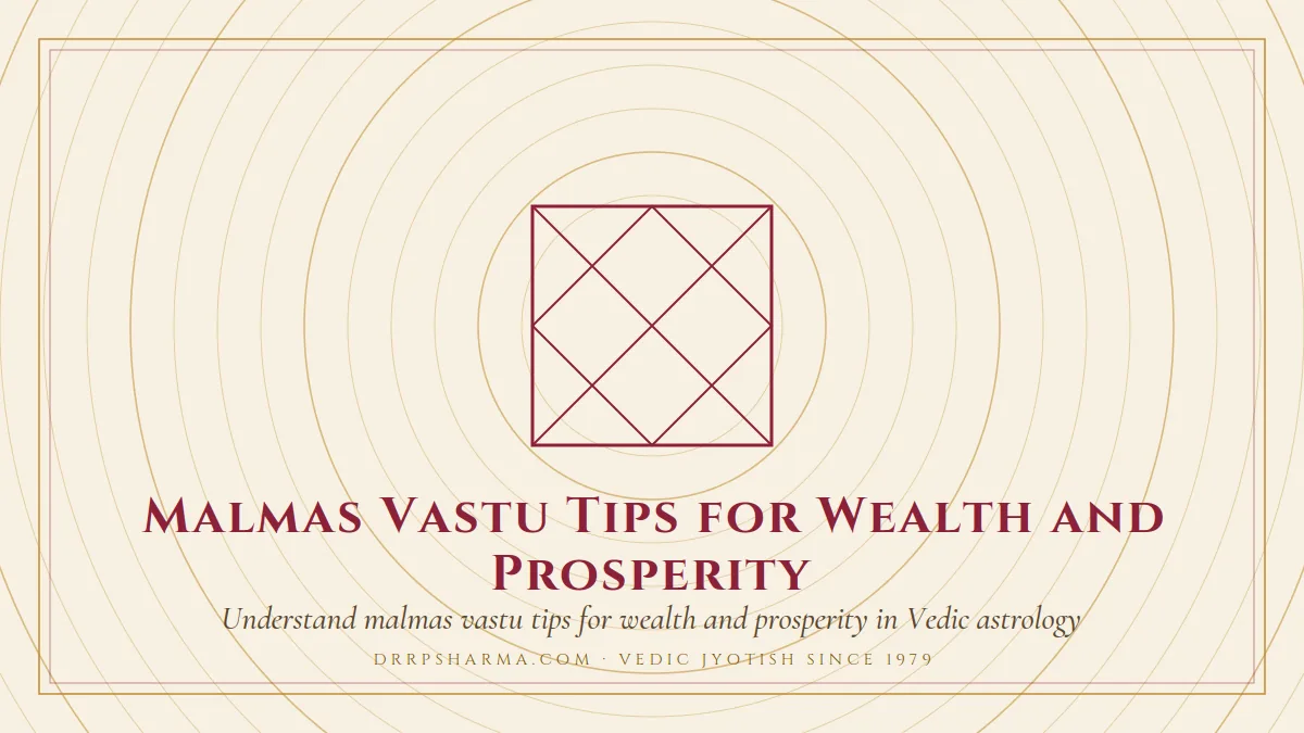 Malmas Vastu Tips for Wealth and Prosperity — a Vedic birth-chart (kundli) diagram motif on a parchment plate