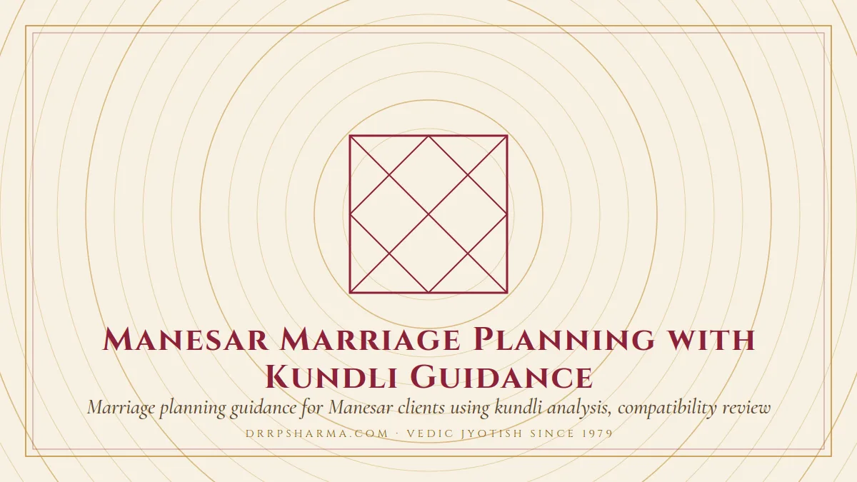 Manesar Marriage Planning with Kundli Guidance — a Vedic birth-chart (kundli) diagram motif on a parchment plate