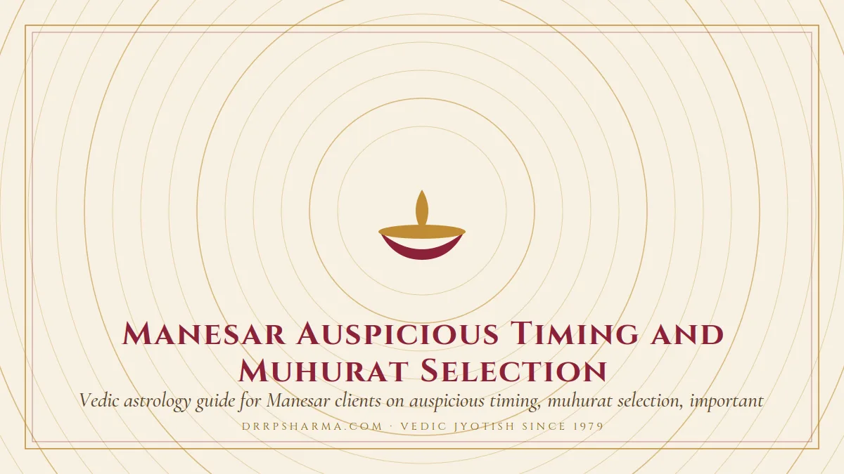 Manesar Auspicious Timing and Muhurat Selection — a lit diya lamp motif on a parchment plate