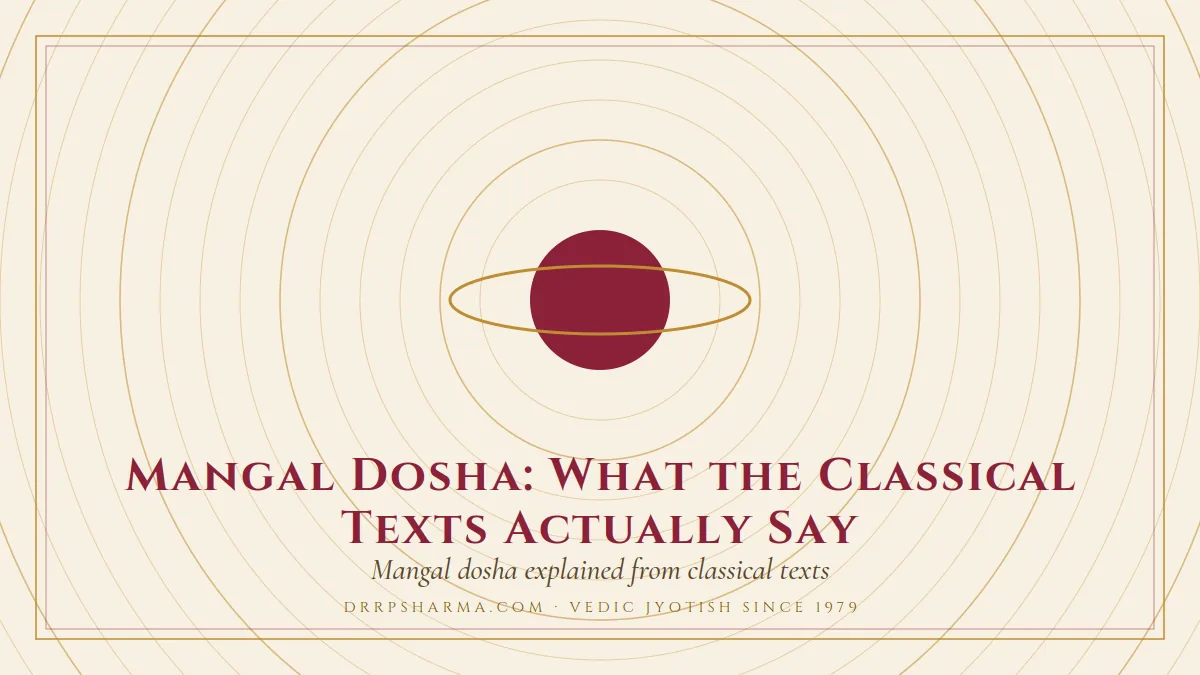 Mangal Dosha: What the Classical Texts Actually Say — a ringed-planet motif on a parchment plate