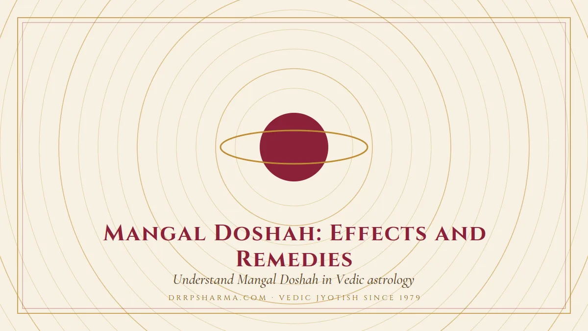 Mangal Doshah: Effects and Remedies — a ringed-planet motif on a parchment plate