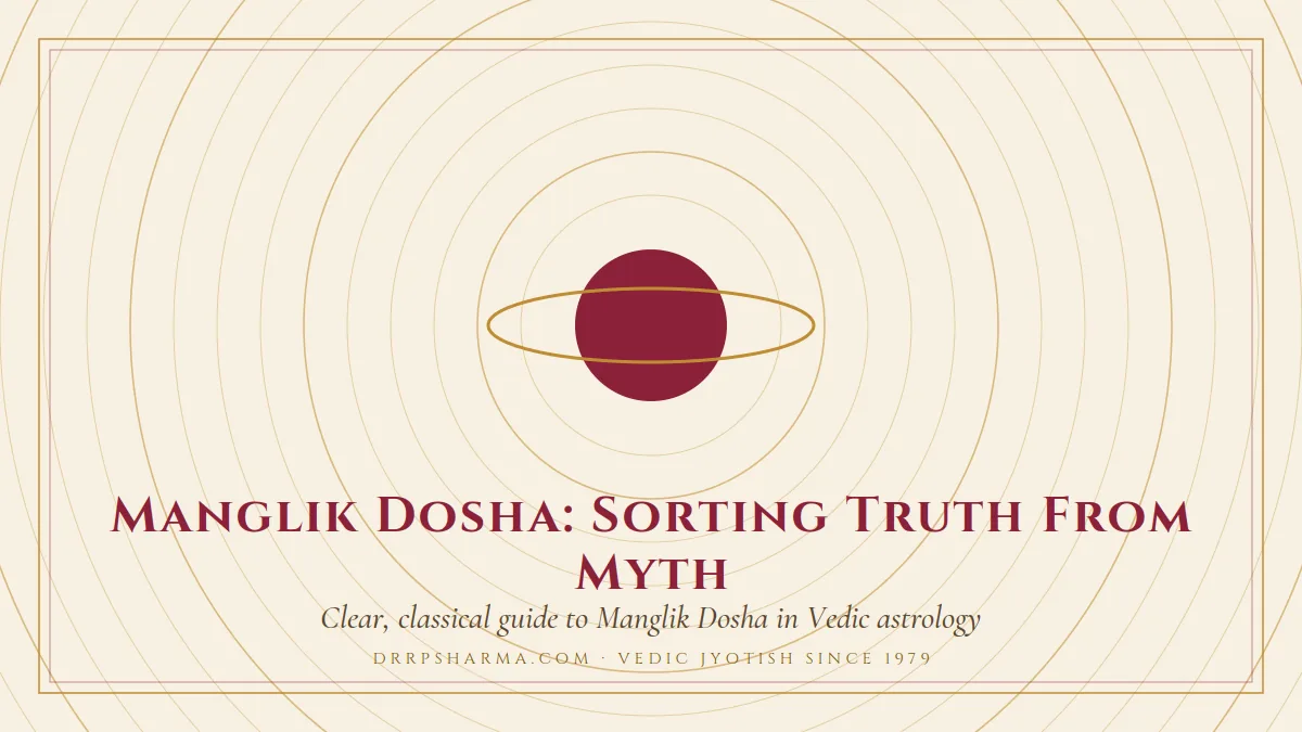 Manglik Dosha: Sorting Truth From Myth — a ringed-planet motif on a parchment plate